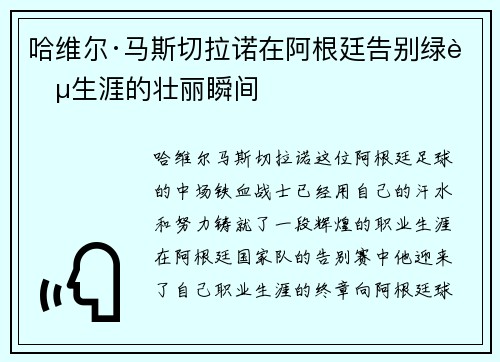 哈维尔·马斯切拉诺在阿根廷告别绿茵生涯的壮丽瞬间
