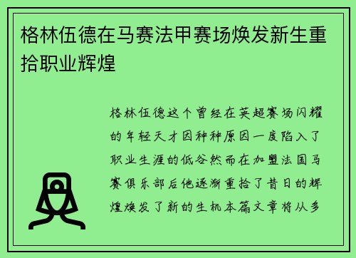 格林伍德在马赛法甲赛场焕发新生重拾职业辉煌